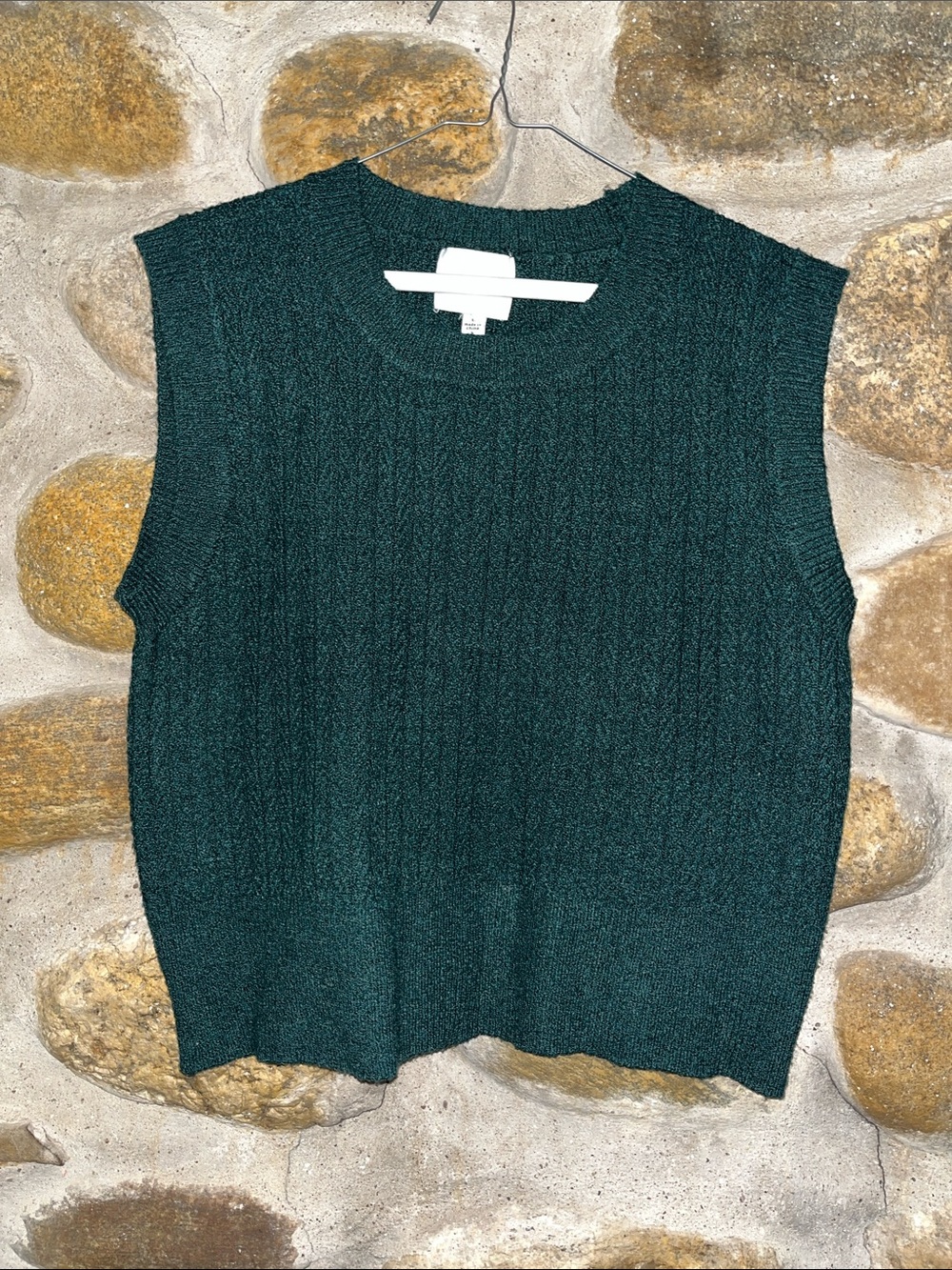 Pink Rose Dark Teal Ribbed Crewneck Vest